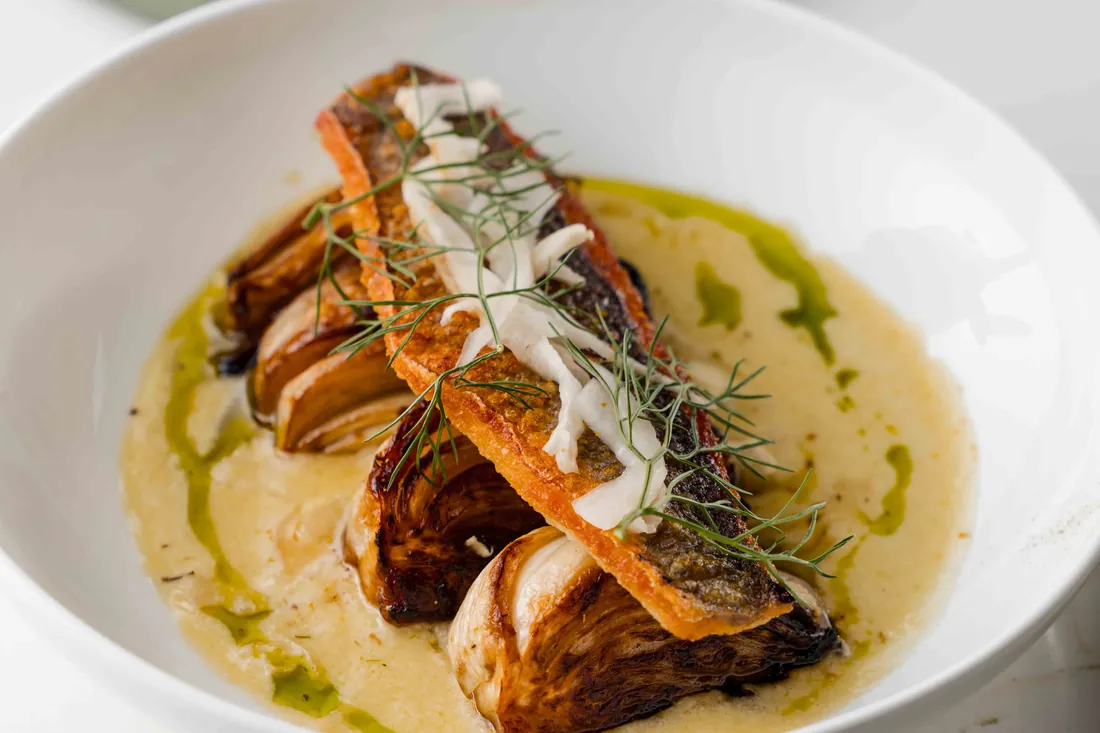 Crispy skin fish entree